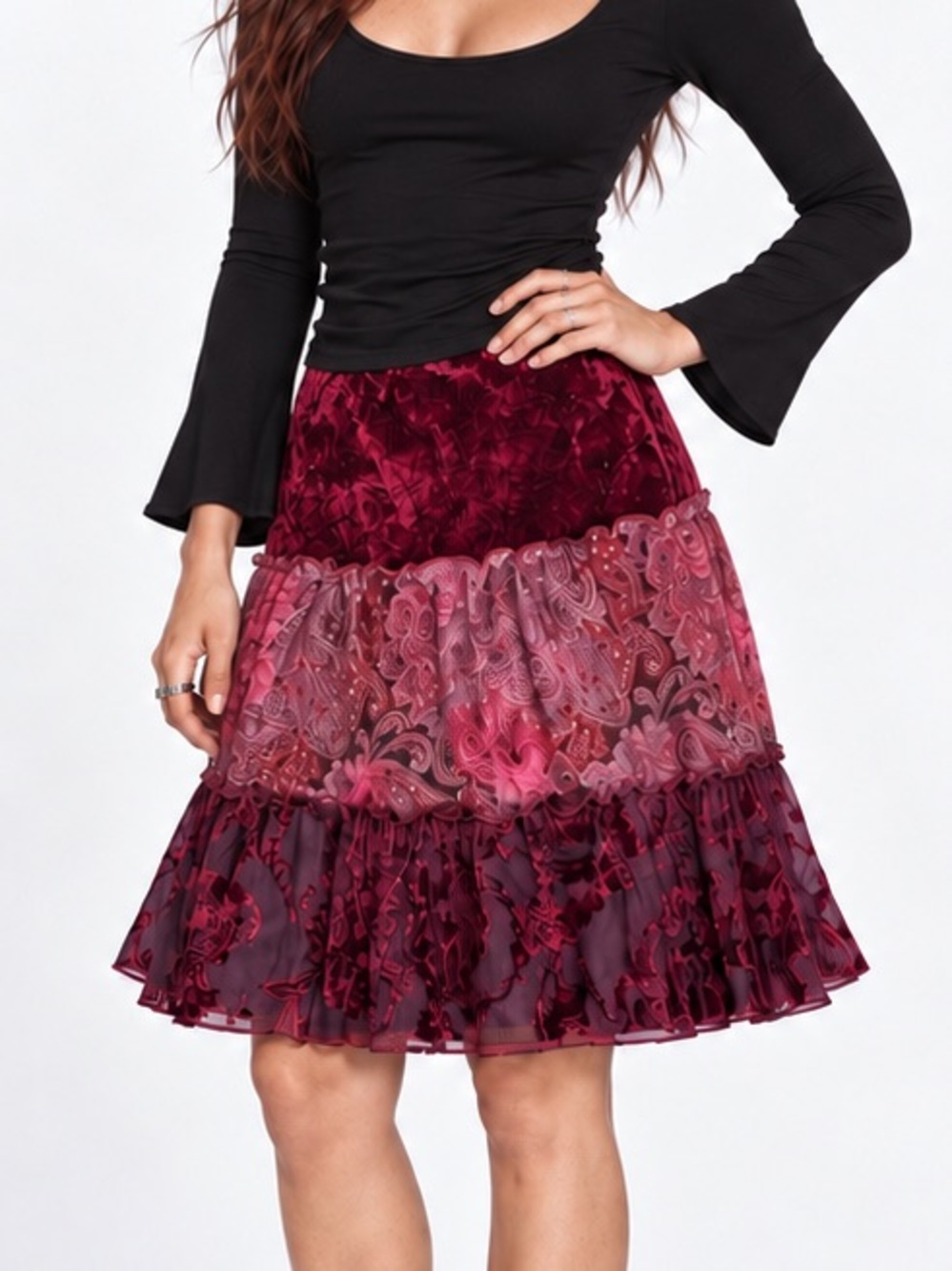 Speechless Vintage Y2K Burgundy Velvet Burnout Skirt Gothic Fairy Grunge Medium